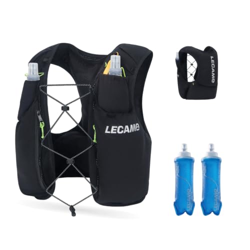 ROOT5 Running Hydration Vest 5L with 2 x 500ml Soft Flasks, Lightweight Running Vest with Water Bottles for Men and Women, Trail Running Pack - color: Black, size: Large