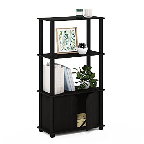 Furinno GO GREEN Storage Shelves, 4-Tier Book Shelf, Bookcase, Display Shelf with Open Shelf and Closed Storage, for Organization and Storage, Living Room, Garage, Home Office, Espresso - color: Espresso/Black, size: 4-Tier with Cabinet