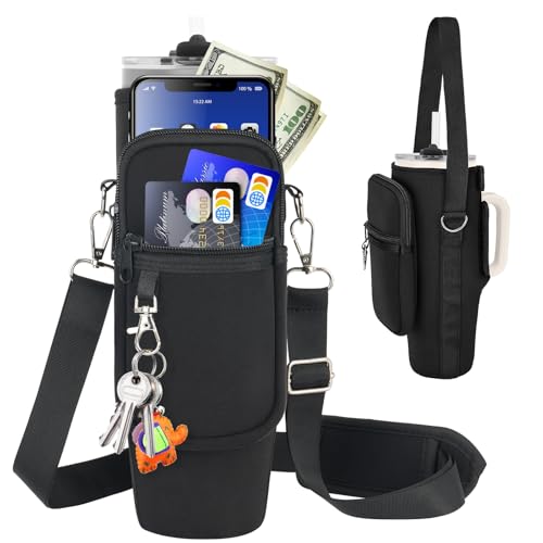 LEFOR·Z Water Bottle Carrier Bag with Phone Pocket Compatible with Stanley/Meoky 40 oz Tumbler with Handle,Water Bottle Holder Pouch with Adjustable Strap Compatible with Stanley Cup Accessories - color: Black-Style B