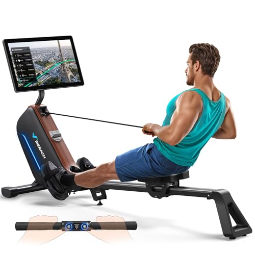 MERACH Rowing Machines for Home, Powerful Electromagnetic Row Machine with 51.2" Extended Rail, 16-Level Handle Resistance Adjustment Rower, 350 LBS Load Capacity, Ergonomic Comfort Seat, Easy Storage - style: 21.5" HD Screen