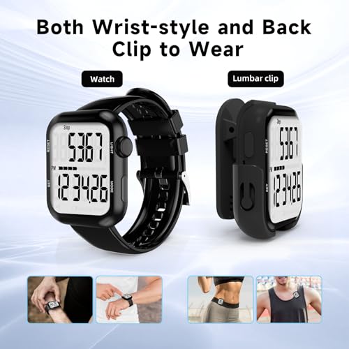 Pedometer Watch, Multi-Function Pedometer for Walking Steps and Miles, 3D Super Accurate Step Counter, Track Steps for Men Women Seniors - color: Black