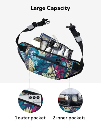 WATERFLY Running Belt Fanny Pack: Runner Marathon Jogging Waist Pack Sport Workout Exercise Fitness Phone Holder Belt for Men Women Jogger Slim Waistband Black - color: Black Leaf