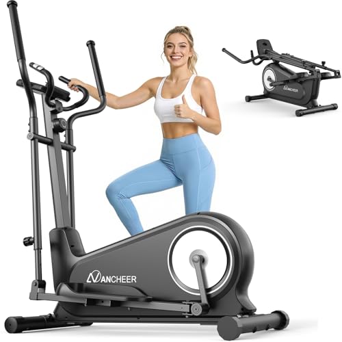 ANCHEER Elliptical Exercise Machine for Home, Foldable Magnetic Elliptical Trainer with 16" Stride, 16 Resistance Levels, Adjustable Pedals, LCD Monitor & Pulse Sensor, 550 LBS Weight Capacity - color: Black-Sliver