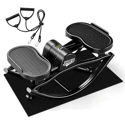 U-Rock Mini Stepper with Resistance Bands, 3D Swing Stair Stepper with Digital Monitor, Upgraded Quiet Anti Slip Pad for Full-Body Workout, Home & Office Fitness Equipment for All Ages