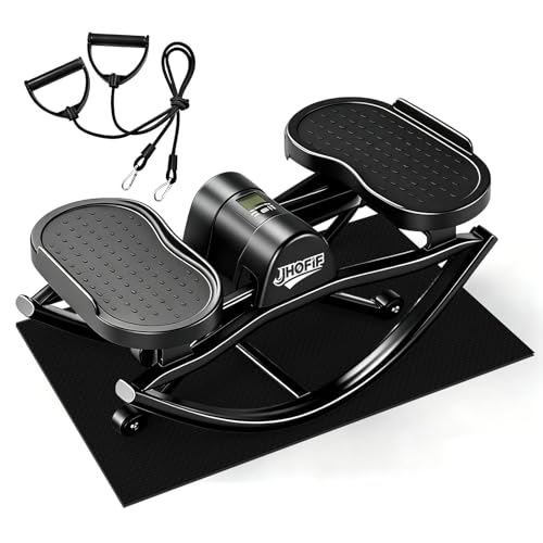 U-Rock Mini Stepper with Resistance Bands, 3D Swing Stair Stepper with Digital Monitor, Upgraded Quiet Anti Slip Pad for Full-Body Workout, Home & Office Fitness Equipment for All Ages