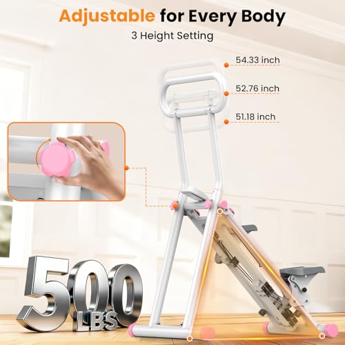 HXD-ERGO Stair Stepper, Upgrade 6-Level Resistance Stair Master with Adjustable Handlebar, Folding Stair Climber Workout Machine - color: White&Pink