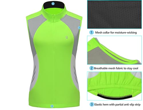 Little Donkey Andy Women's Half Zip Breathable Cycling Vests Reflective Sleeveless Jerseys Shirts Golf 4 Rear Pockets - color: Upgraded Fluorescent Yellow, size: X-Large