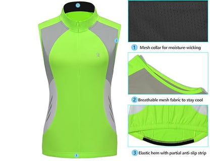 Little Donkey Andy Women's Half Zip Breathable Cycling Vests Reflective Sleeveless Jerseys Shirts Golf 4 Rear Pockets - color: Upgraded Fluorescent Yellow, size: X-Large