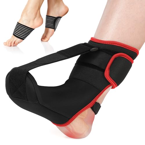 Plantar Fasciitis Night Splint Sock: Soft Plantar Fasciitis Brace with Arch Support for Sleeping Achilles Tendonitis Foot Drop Heel Pain - Plantar Fasciitis Relief for Women and Men Black-Red (Small) - color: Black Red-Small