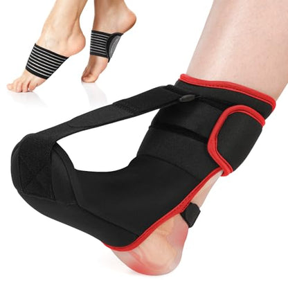 Plantar Fasciitis Night Splint Sock: Soft Plantar Fasciitis Brace with Arch Support for Sleeping Achilles Tendonitis Foot Drop Heel Pain - Plantar Fasciitis Relief for Women and Men Black-Red (Medium) - color: Black Red-Medium