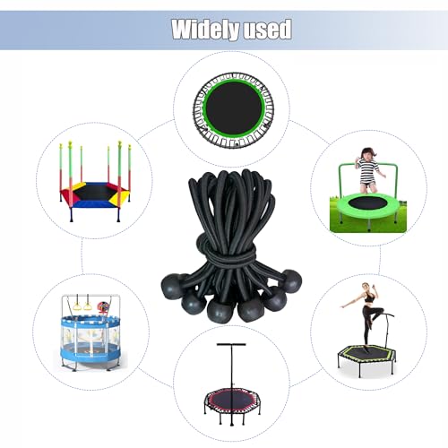10 PCS Heavy Duty Trampoline Bungee Cords with Balls - 6.3 Inch Replacement Elastic Ropes for Fitness Trampolines, Includes Spring Puller Tool, Max Weight Limit 330 lbs, Quiet & Durable Bungee System - size: 6.3 in 10 PCS Bungee Cords With Ball