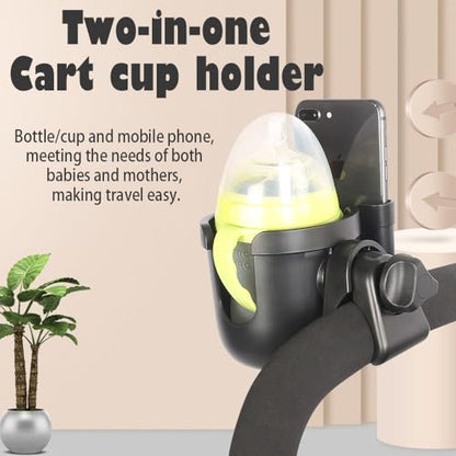 Wheelchair Cup Holder with Phone Holder, 360° Rotatable Adjustable Cup Holder for Walker Stroller Wheelchair Accessories, 2-in-1 Cup Holder Fits Folding & Rolling Walkers Seniors & Elderly