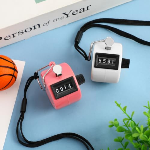 FEBSNOW 2 Pack Tally Counter Clicker 4 Digit Number for School Event - color: White Pink