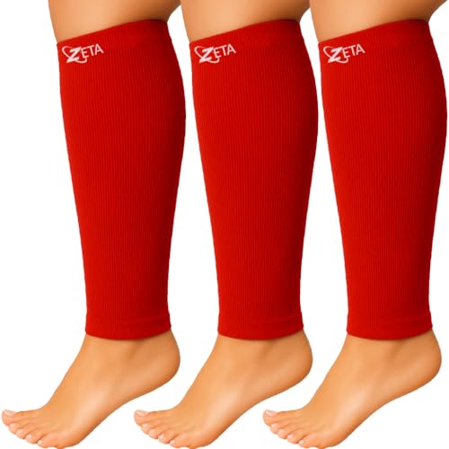 Zeta Wear Plus Size Calf Compression Sleeves for Women and Men, Wide Calf Footless 15-19 mmHg, 2XL-6XL - color: 3 Pair - Red, size: LXL