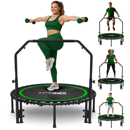 JUMPZYLLA Mini Rebounder Trampoline for Adults, Fitness Trampoline with Bar - color: Green, size: 48"
