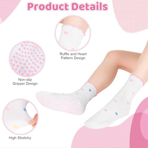Cute Pilates Socks with Grips for Women Cotton Ruffle Yoga Sock - color: Red+pink+black+grey