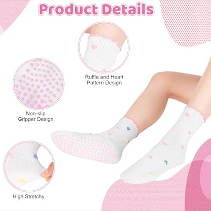 Cute Pilates Socks with Grips for Women Cotton Ruffle Yoga Sock - color: Red+pink+black+grey