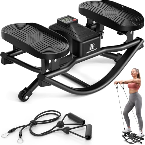 Rocking Stepper with Digital Display，3D Motion Stair Stepper with Resistance Bands - 330LB Capacity Low-Impact Home Cardio Machine for Legs, Glutes & Core