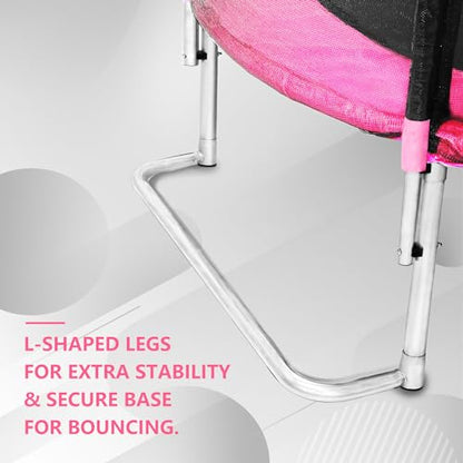1500 LBS Trampoline for Kids and Adults, 8 FT 12 FT 14 FT 16 FT Trampoline with Lights, Disco Ball with Speaker, Enclosure Net, Sprinkler, Water Balls, Socks - Heavy Duty Outdoor Trampolines - color: Pink 8FT