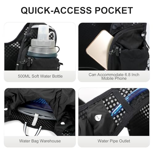 IX INOXTO Running Vest Hydration Backpack, Lightweight Running Backpack Hydration Pack with 1.6L Water Bladder Daypack for Trail Running Hiking Cycling Race Marathon for Women Men - color: Black