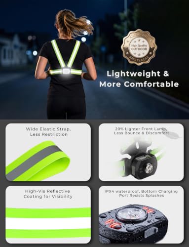 500LM Running Lights for Runners, 360° Reflective Safety Running Vest with Workout Display for Time, Steps & Distance, 45° Adjustable Beam, IPX4 Waterproof, for Night Running/Walking/Cycling/Jogging