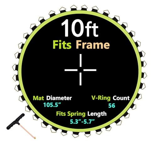 Trampoline Replacement Mat, Dia:105.5", Fits 10ft Frame, with 54/56/60/64 V-Rings for Choose and Spring Tool, Fits 5.3"-5.7" Springs, UV-Resistant - size: 56 V-Rings | 105.5" Diam