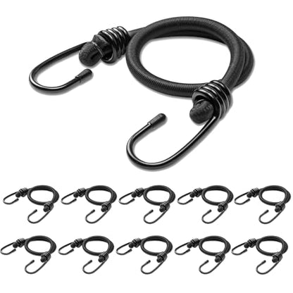 Aegero 12inch Bungee Cords with Hooks,10Pcs Heavy Duty Extra Strong Outdoor Elastic Rope,Multi-Purpose Elastic Bungee Straps for Luggage,Camping,Tarps,Bike Rack,Outdoor Tent,Weatherproof（Black）… - size: 12inch, style: Black