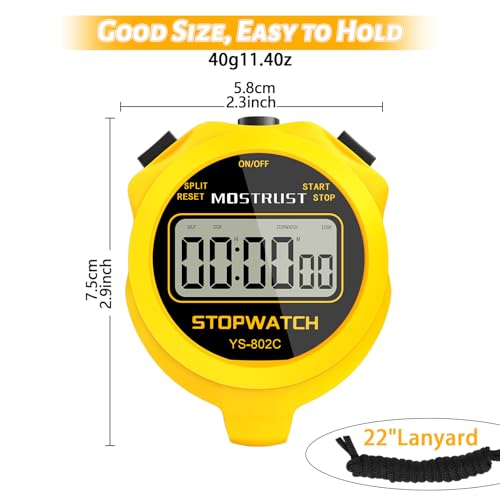 Stopwatch Sports Timer, Digital Stop-Watch - style: 1Lap Non-waterproof Yellow