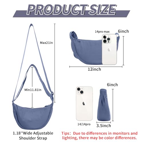 Nylon Crescent Crossbody Bag for Women Purses Trendy Men,Small Travel Sling Bag Hobo - color: Lake Blue, size: Small