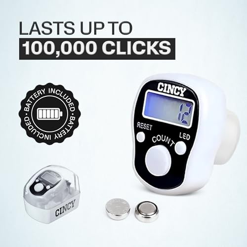 CINCY Clicker Counter with LED for Day & Night Use - Instant Reset, Accurate & Quiet, Long Battery Life - for People, Laps, Pitch, Golf, Baseball, Fish Counting, for Prayer, Everyday Prayer – 1 Pack - color: White