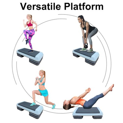 Kaimei Adjustable Aerobic Step Platform - 2 Height Options - Durable Fitness Stepper for Cardio, Lunges, & Home Workouts (Black+ Gray)