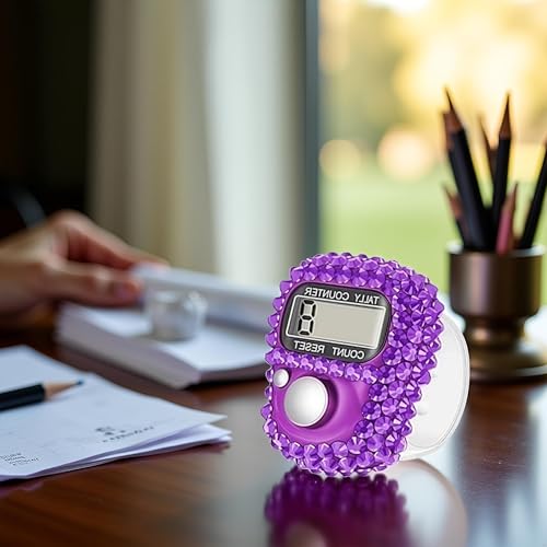 Electronic Finger Tally Counter Clicker Counter,Convenient Portable Digital Display Tally Counter,Resettable Mini Lap Counter for Golf Goods Counting Accessories,Track and Field Lap Counters(Purple)
