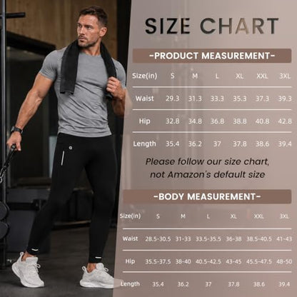 Mens Compression Pants with Pockets Quick-Dry Running Tights Spandex - color: Black, size: 3X-Large