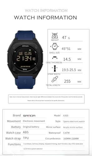 FANMIS Men's Digital Sports Watch Big Face Stopwatch Outdoor Rubber Strap - color: Deep Blue