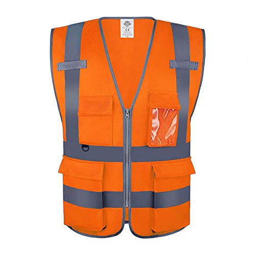 Dazonity High Visibility Safety Vest with Multi Pockets and Zipper, 3XL,Reflective Strips, Fit for Men & Women, Work, Construction,Cycling, Runnning, Surveyor, Volunteer (Orange-3XL) - color: Orange-3xl