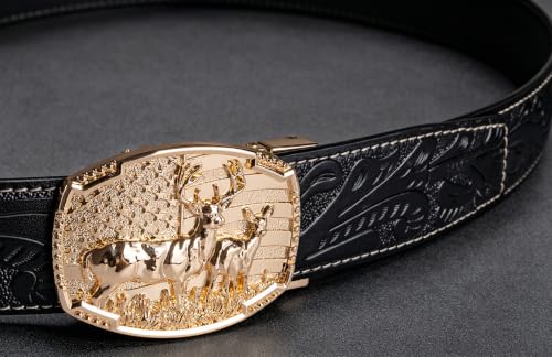 Dubulle Mens Ratchet Belt Gold Click Buckle Adjustable Leather Belts - color: Gold Jet Black, size: Adjustable from 24" to 38" Waist