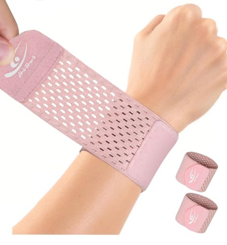 HiRui Wrist Compression Wraps 2-Pack, Wrist Brace Wrist Support for Sports, Mouse Hand, Mother's Hand, Carpal Tunnel Arthritis, Tendonitis - Premium Elastic & Breathable Mesh Fabric, One Size (Pink) - color: Pink