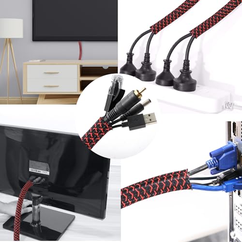 Cable Management Sleeve, Split Design, 25FT - 1/2 Inch, Black/Red - color: Black/Red, size: 1/2"-25ft