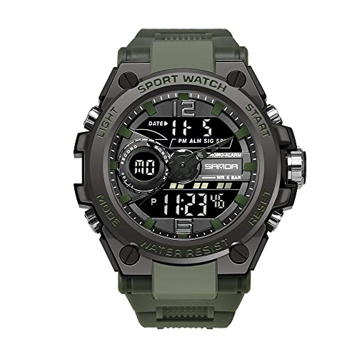 KXAITO Men's Watches Sports Outdoor Waterproof Military Watch Date Multi Function Tactics LED Alarm Stopwatch - color: 6092_Green