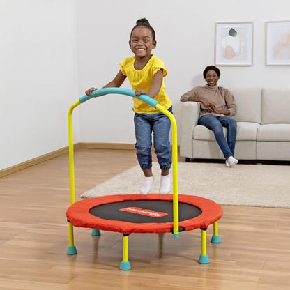 Fisher-Price 3-Foot Mini Trampoline, WonderJump 36-Inch Round Indoor Toddler Kids Trampoline with Stabilizing Handlebar - color: Red