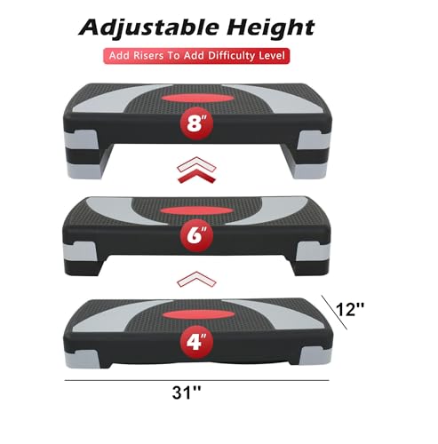 ZENY 31’’ Aerobic Step Platform, Workout Stepper with 4 Stable Risers - color: black-grey