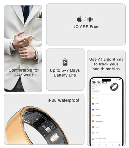 AI Smart Ring for Women Men, Health Ring with AI Health Analysis - color: Rose Gold, size: 7#