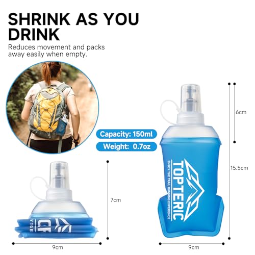 Collapsible Soft Flask Water Bottle, TPU Soft Folding Flexible Water Bottles for Hydration Pack/Running Vest, BPA/PVC Free, Ideal for Running Hiking Cycling Climbing (150ml-2 Pack) - style: 150ml-2 Pack