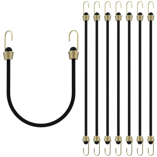 8-Pack Small Bungee Cords with Hooks, 10" Black Rubber Stretchy Short - size: Black
