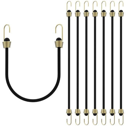 8-Pack Small Bungee Cords with Hooks, 10" Black Rubber Stretchy Short - size: Black