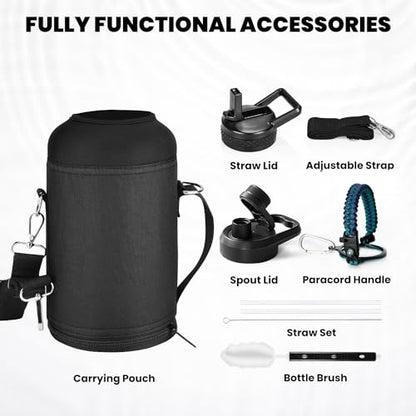 RAYMYLO Insulated Water Bottle 64 oz, Triple Wall Vacuum Stainless Steel - color: Cyan Blue, size: 64 Ounces