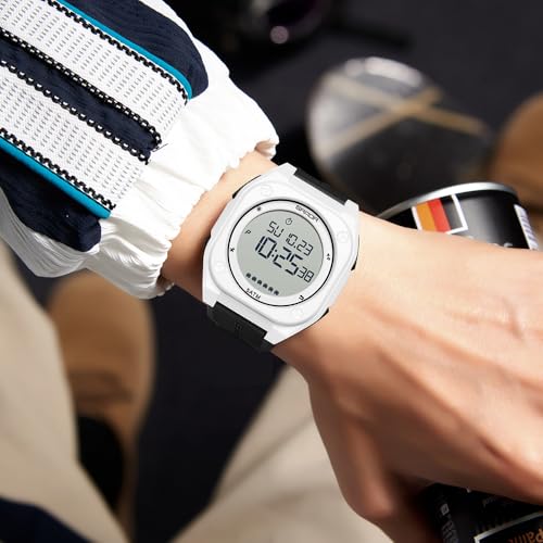 FANMIS Men's Digital Sports Watch Big Face Stopwatch Outdoor Rubber Strap - color: White Black