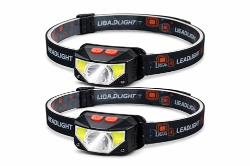 Rechargeable 2 Pack, 7 Modes, Motion Sensor Head Lamp, USB Rechargeable Lightweight Headlight, 60° Adjustable Beam Waterproof Headlamp for Camping Running Hiking Fishing Emergency