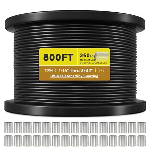 Vinyl Coated Wire Rope 3/32", 800FT 304 Stainless Steel Cable - size: 800FT