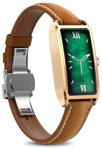 Elegant Smart Watch for Women AMOLED Fitness Tracker with Leather Band - color: Champagne Gold Peach